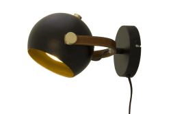 Bow Sort læselampe Fra Aneta Lighting - Sløjfe væglampe i sortlakeret metal med detaljer i messing og brunt læder.