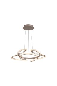 Doodle Ø60 Champagne loftslampe Fra Searchlight - Den yndefuldt formede metalramme har en elegant champagnefarvet finish og omslutter en integreret LED-strip med en klar akryldiffusor, der efterligner prismer.