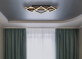 Obrien 60cm Træ plafond Fra Globo Lighting - Takf&auml;stet som efterliknar akustikpanel i kombination med de mattsvarta detaljerna i metall bidrar med industriell k&auml;nsla till rummet.