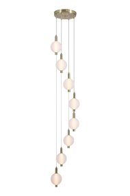 Luminique Ø50 Messing loftslampe Fra Searchlight - Lampen er lavet af metal med en satinmat finish og har otte sk&aelig;rme i matteret glas med integreret LED.