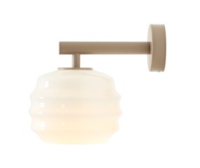 Puff 23cm Beige væglampe Fra Artera - Den dekorative skærm i hvidt opalglas har en bølget form, der giver lampen et legende og elegant udtryk.