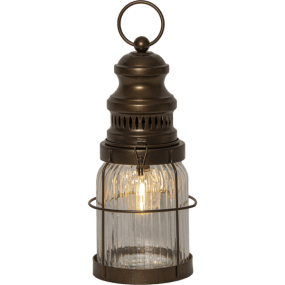 Aina Bronze Fra Star Trading - Klassisk og stilfuld lanterne i metal og glas, der giver et hyggeligt, varmt hvidt skær.