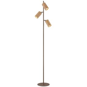 Lakewood Brun gulvlampe Fra Brilliant - Lakewood gulvlampe kombinerer brunt metal med lyst, ribbet træ for et varmt og stilfuldt udtryk.