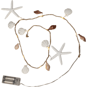 Lyskæde Seaside Beige Fra Star Trading - Seaside er en smuk batteridrevet teleslynge til indend&oslash;rs brug med dekorationer i plastikmateriale inspireret af havet.