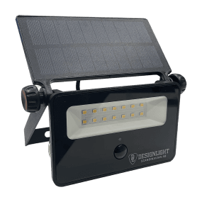 Batteridrevet projektør med sensor Sort Fra Designlight - Forudsat at det er m&oslash;rkt (mindre end 10 lux), og nogen/noget bev&aelig;ger sig i et omr&aring;de 5 m eller t&aelig;ttere p&aring; armaturet, t&aelig;nder den automatisk og opretholder lyset i 30 sekunder fra den sidst registrerede bev&aelig;gelse.