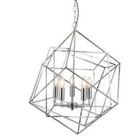 Cube Ø55 Krom loftslampe Fra Searchlight - De elegante lysestager i kandelaberstil bidrager med et vintage-præg, der står i flot kontrast til det moderne design.