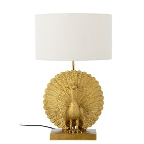 Peacock 58cm Guld Fra Bloomingville - P&aring;fuglebordlampen er en dekorativ og udtryksfuld lampe med en skulpturel fod formet som en p&aring;fugl, lavet af polyresin med en elegant guldfinish.