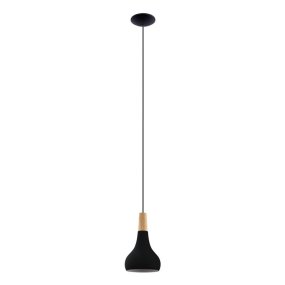 Sabinar Ø18 Sort loftslampe Fra Eglo - Den sorte lampeskærm i kombination med detaljer i træ; giver et stilrent og nordisk udtryk, der passer perfekt over køkkenet, spisebordet eller som dekorativ spotbelysning.