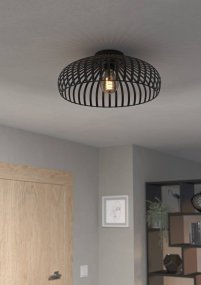 Mogano Ø43 Sort plafond Fra Eglo - Denne stilfulde loftslampe i sort metal med et løst, riflet mønster giver dit værelse en moderne og luftig følelse.