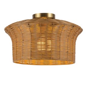 Kai Ø40 Natur Fra Elstead Lighting - Den naturfarvede rotting giver lampen et varmt og hyggeligt udtryk, mens detaljerne i b&oslash;rstet guldfinish skaber en flot kontrast.