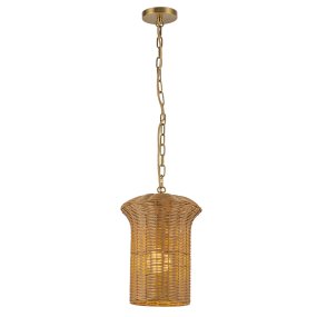 Kai Ø28 Natur Fra Elstead Lighting - Den naturfarvede rotting giver lampen et varmt og hyggeligt udtryk, mens detaljerne i b&oslash;rstet guldfinish skaber en flot kontrast.