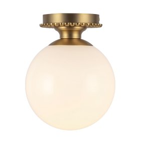 Otis Ø20 Børstet guld Fra Elstead Lighting - Den runde kop i blankt opalglas skjuler lyskilden og spreder et bl&oslash;dt og behageligt lys i rummet.