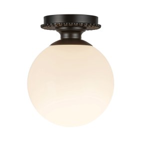 Otis Ø20 Sort Fra Elstead Lighting - Den runde kop i blankt opalglas skjuler lyskilden og spreder et bl&oslash;dt og behageligt lys i rummet.
