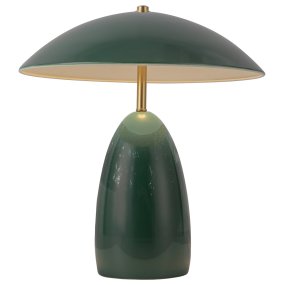 Poppy 35cm Grøn Fra Elstead Lighting - Poppy er en dekorativ bordlampe med bl&oslash;de former og en dyb m&oslash;rkegr&oslash;n farve, der er kombineret med messingdetaljer.