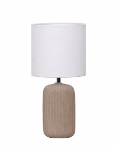 Palizzo 33cm Brun bordlampe Fra Nordic Lighting - Basen har en mat, sandlignende finish i en varm brun tone og en ribbet struktur, der giver lampen et bl&oslash;dt og dekorativt udtryk.