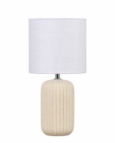 Palizzo 33cm Beige bordlampe Fra Nordic Lighting - Palizzo bordlampen har en beige keramisk base med elegante lodrette ribber og en hvid linnedsk&aelig;rm.