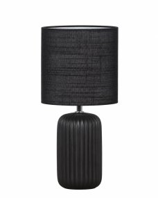 Palizzo 33cm Sort bordlampe Fra Nordic Lighting - Palizzo bordlampen i sort har en stilfuld keramisk base med elegante riller og en matchende h&oslash;rsk&aelig;rm.