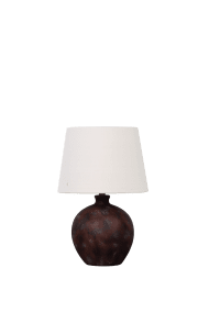 Bellmini 30cm Mørkebrun bordlampe Fra Nordic Lighting - Bellmini bordlampen har en smuk keramisk base i en m&oslash;rkebrun, rustik finish og en beige h&oslash;rsk&aelig;rm.