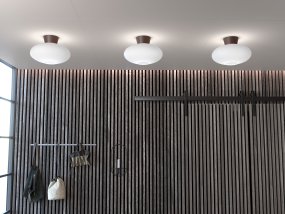 Bullo Ø38 Oxid/opal plafond Fra Belid - En lidt st&oslash;rre loftslampe lavet af lakeret metal og klart eller opalglas, der tilf&oslash;jer et strejf af elegance til ethvert rum.