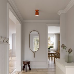 Lennon Ø13 Orange plafond Fra CO Bankeryd - Lennon er en stilfuld og kompakt metalpalafond med en m&oslash;rk, orange farve, der giver et harmonisk udtryk.