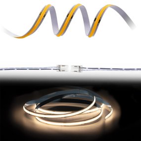 Cobby LED-strip 12V 3000K 5m Fra Designlight - Installation og fleksibilitetCobby 12V LED-strimlen kan klippes for hver 2,5 cm og kan bruges i sin fulde l&aelig;ngde eller opdeles i to separate dele med de medf&oslash;lgende jumperkabler.