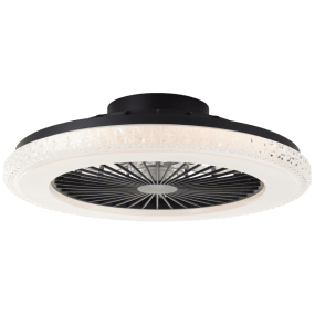 Badria Ø50 Sort Fra Brilliant - Rundt om armaturet l&oslash;ber en dekorativ ramme med transparente prismer, der reflekterer lyset smukt og giver lampen et eksklusivt krystallignende pr&aelig;g.