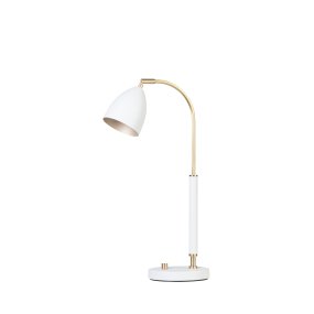 Deluxe 50cm Hvid skrivebordslampe Fra Belid - Lampen giver et behageligt lys og har en justerbar spotlight og lysdæmperfunktion til at justere lysstyrken efter behov.