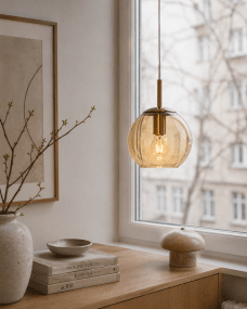  Globi Ø15 Messing/rav vindueslampe Fra Nordic Lighting - Globi vindueslampe er en stilfuld og moderne lampe, der giver rummet en varm og hyggelig f&oslash;lelse.