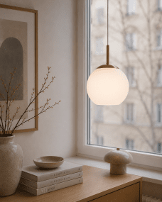  Globi Ø15 Messing/hvid vindueslampe Fra Nordic Lighting - Globi vindueslampen er en stilfuld og moderne lampe, der giver rummet en varm og hyggelig f&oslash;lelse.