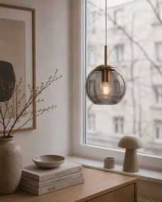 Globi Ø15 Messing/røget vindueslampe Fra Nordic Lighting - Globi vindueslampe er en stilfuld og moderne lampe, der giver rummet en varm og hyggelig f&oslash;lelse.