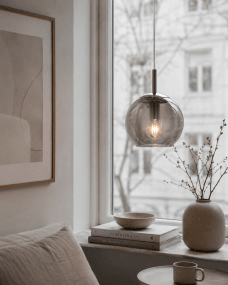  Globi Ø15 Krom/røget vindueslampe Fra Nordic Lighting - Globi vindueslampe er en stilfuld og moderne lampe, der giver rummet en varm og hyggelig fornemmelse.