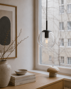 Globi Ø15 Sort/gennemsigtig vindueslampe Fra Nordic Lighting - Placer den i et vindue i stuen eller k&oslash;kkenet for en virkelig indbydende atmosf&aelig;re.
