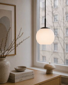 Globi Ø15 Sort og hvid vindueslampe Fra Nordic Lighting - Globi vindueslampen er en stilfuld og moderne lampe, der giver rummet en varm og hyggelig f&oslash;lelse.