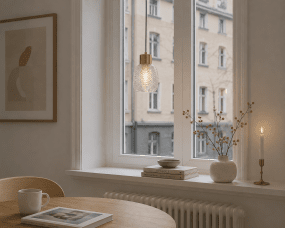 Tabaco Ø14 Gennemsigtig/guld vindueslampe Fra Lampan - Detaljer i en mat guldfinish giver lampen en varm og eksklusiv f&oslash;lelse.