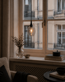 Elipzo Ø18 Røgfarvet vindueslampe Fra Lampan - Den transparente form g&oslash;r, at lyskilden kan blive en del af designet og giver lampen en dekorativ karakter.