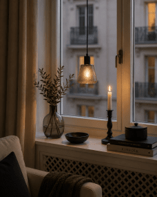 Daimon Ø15 Røgfarvet vindueslampe Fra Lampan - Oph&aelig;ng og detaljer i sort metal skaber en elegant og tidl&oslash;s fornemmelse.
