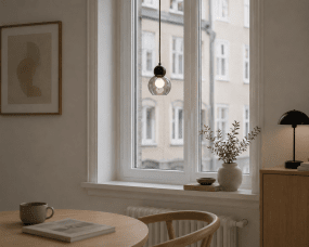 Barba Ø15 Røg/sort vindueslampe Fra Lampan - Den sorte metaltop giver et elegant og tidl&oslash;st udtryk, mens den r&oslash;gede glassk&aelig;rm skaber et bl&oslash;dt og behageligt lys.
