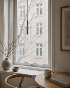 Cilinda Ø7 Krom/transparent vindueslampe Fra Nordic Lighting - Det klare glas skaber en flot lysspredning, og i kombination med metallet i en forkromet finish bliver det en stilfuld indretningsdetalje.