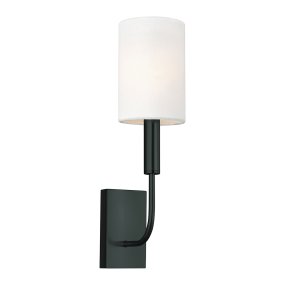 Brianna 36cm Sort Fra Elstead Lighting - Lampen er lavet af sort metal og har en bl&oslash;dt buet arm, der skaber en flot kontrast mod den lige v&aelig;gplade.