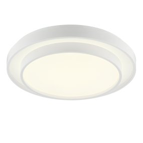 Faruz Ø40 Hvid Fra Brilliant - Faruz er en stilfuld loftlampe i plastik og metal, designet med en hvid ramme og et hvidt LED-panel for et moderne look, der passer perfekt i soveværelser eller andre stille omgivelser.