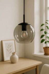 Globi Ø15 Røgfarvet vindueslampe Fra Nordic Lighting - Kombinationen af r&oslash;get glas og sorte detaljer skaber et tidl&oslash;st design.