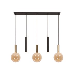 Josiane 105cm Sort Fra Lucide - De ravfarvede glaskupler har messingfarvede monteringer og har hver en G9-lyskilde, der spreder et bl&oslash;dt og indbydende sk&aelig;r.