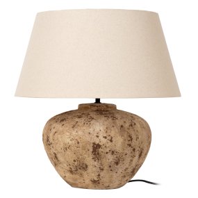 Davina 58cm Brun Fra Lucide - Sammen med den ovale tekstilsk&aelig;rm i en bl&oslash;d hvid tone skabes et behageligt og hyggeligt lys.