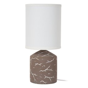 Fran 30cm Taupe bordlampe Fra Lucide - Det hvide, uregelmæssige mørke mønster på foden giver et marmoreret udseende og skaber en flot kontrast mod den mørke overflade.