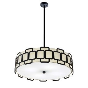 Sabina Ø57 Sort Fra Elstead Lighting - Nedenunder er en bundplade i hvid plastik, der spreder lyset j&aelig;vnt og bl&aelig;ndfrit i rummet.