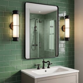 Saylor 43cm Sort Fra Elstead Lighting - Lampen er lavet af metal med en matsort finish og har et aflangt opalglas, der spreder et j&aelig;vnt og fint lys.
