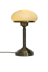 August 38cm Antik messing bordlampe Fra Aneta Lighting - Med en antikfarvet metalbase og en smukt marmoreret beige glassk&aelig;rm spreder August et behageligt, bl&oslash;dt lys og passer perfekt p&aring; en sk&aelig;nk eller i et vindue.
