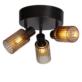 Kiera 3 Sort/ravgul spotlight Fra Cottex - Kombinationen af sort metal og ravfarvet glas giver Kiera et varmt og elegant udtryk, der passer ind i flere forskellige rum.