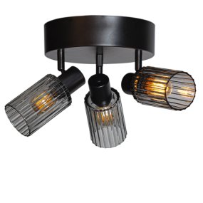 Kiera 3 Sort/Røget spotlight Fra Cottex - Kiera er en dekorativ spotlight med en matsort ramme og tre r&oslash;gfarvede kupler i ribbet, r&oslash;get glas.