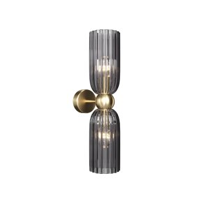 Antic 44cm Røg væglampe Fra Maytoni - Den dobbelte glaskop i røget glas er kombineret med et elegant gyldent armatur, der skaber en harmonisk balance mellem moderne design og klassisk charme.